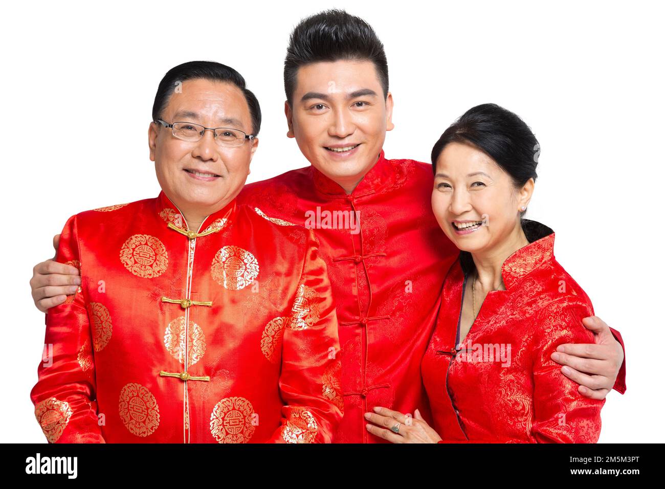 Felice famiglia di abbigliamento del Capodanno cinese Foto Stock