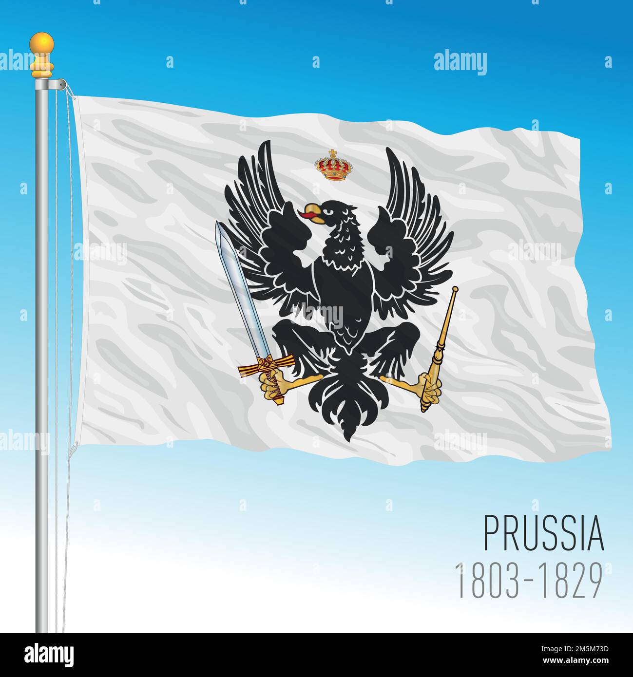 Bandiera storica della Prussia, 1803-1892, vecchio paese del nord europa, illustrazione vettoriale Illustrazione Vettoriale