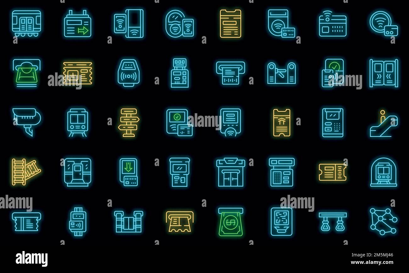 Icona della biglietteria della metropolitana. Contorno metropolitana biglietto macchina vettore icona neon colore nero Illustrazione Vettoriale