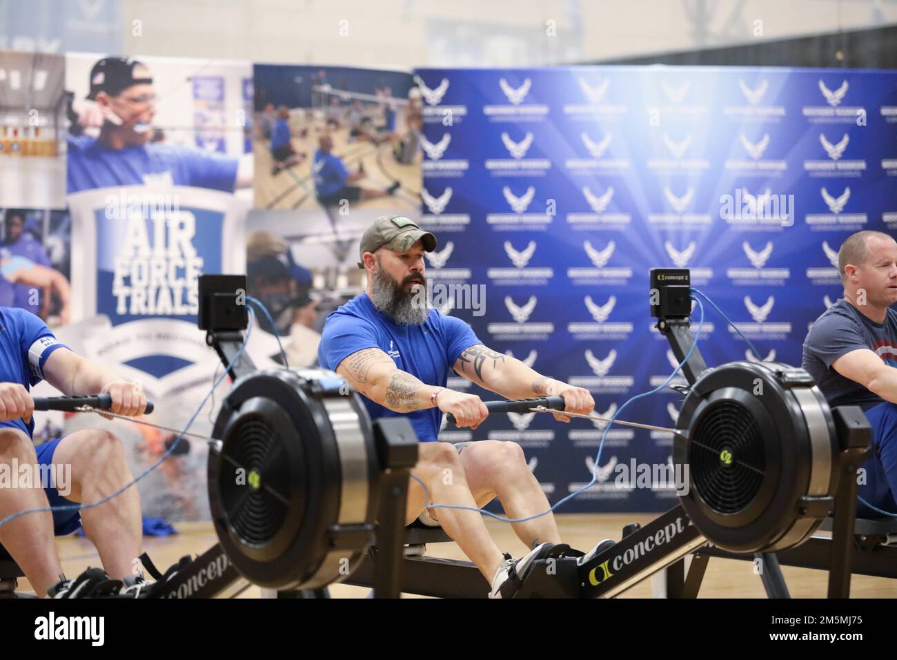 I guerrieri hanno partecipato alla gara di canottaggio durante le prove dell'aeronautica presso la base comune di San Antonio-Randolph, Texas. Gli atleti hanno partecipato per un posto nella squadra dell'aeronautica che gareggerà ai 2022 giochi del guerriero del Dipartimento della Difesa nel mese di agosto. Foto Stock
