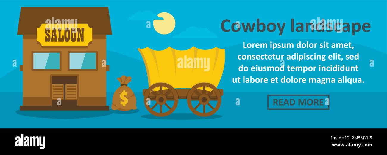 Concetto orizzontale banner paesaggio Cowboy. Illustrazione piatta del concetto vettoriale orizzontale del banner del cowboy per il web design Illustrazione Vettoriale