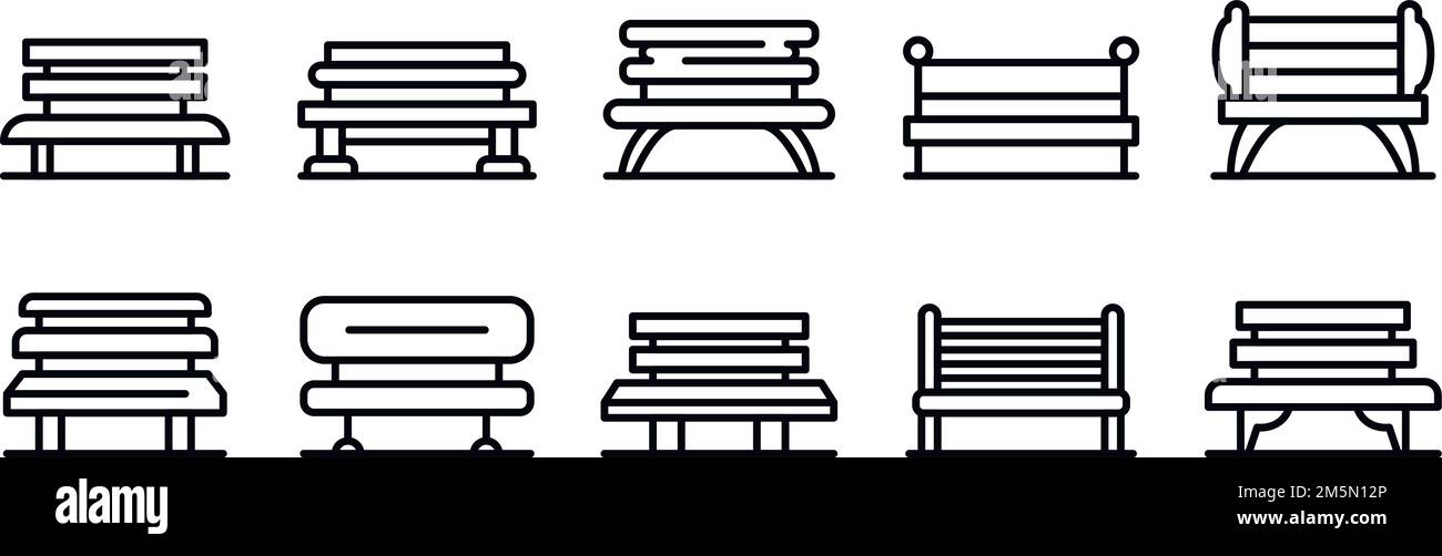 Set di icone del banco di stazionamento. Set di icone vettoriali del banco di parcheggio per il web design isolato su sfondo bianco Illustrazione Vettoriale