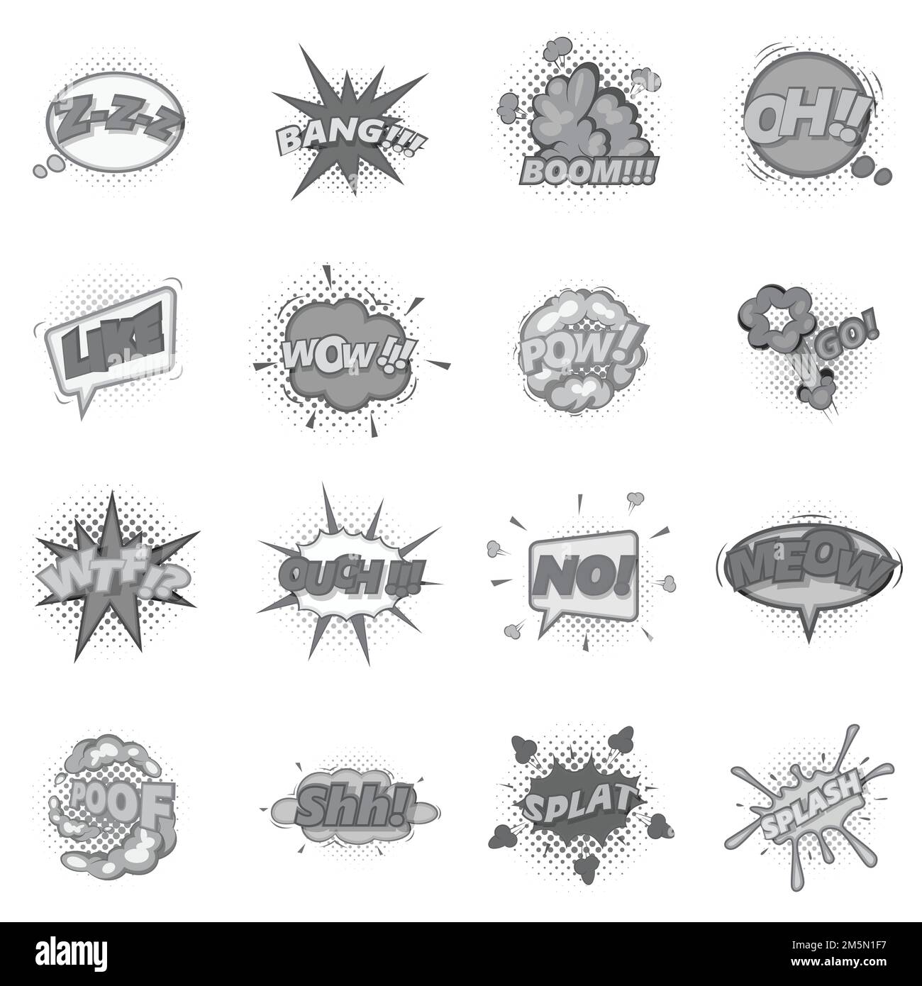 Fumetto sound cloud set di icone in stile monocromatico isolato illustrazione vettoriale Illustrazione Vettoriale
