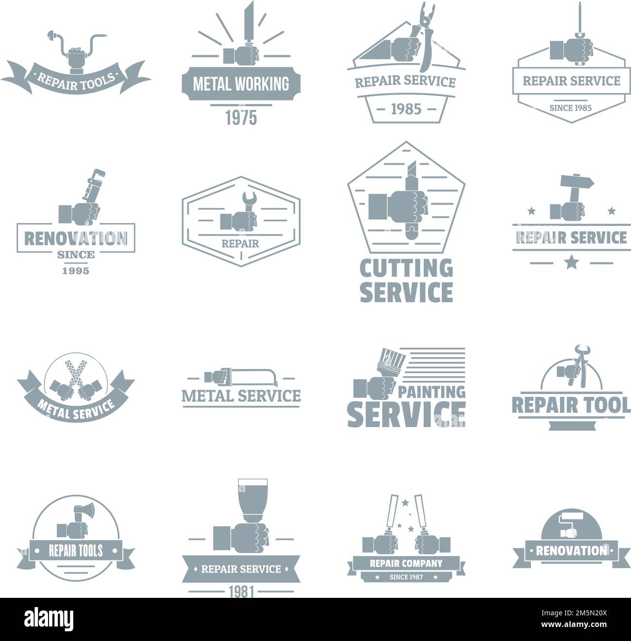 Hand tool logo icons set. Simple illustration of 16 hand tool logo vector icons for web Illustrazione Vettoriale