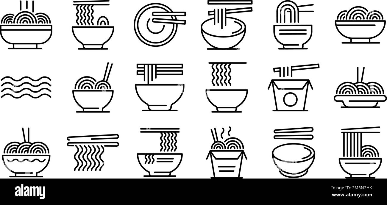 Ramen set di icone. Set di contorno di ramen icone vettoriali per il web design isolato su sfondo bianco Illustrazione Vettoriale Ramen set di icone. Set di contorno di ramen icone vettoriali per il web design isolato su sfondo bianco Illustrazione Vettoriale