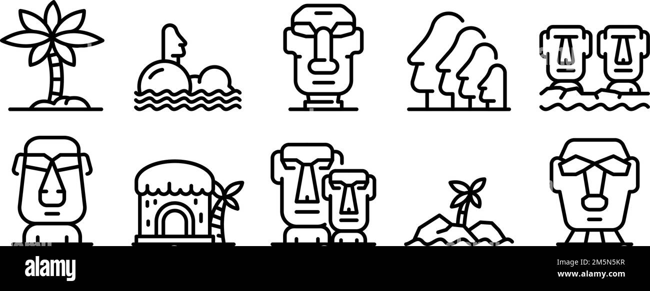 Icone dell'isola di Pasqua impostate. Set di icone vettoriali dell'isola di Pasqua per il web design isolato su sfondo bianco Illustrazione Vettoriale