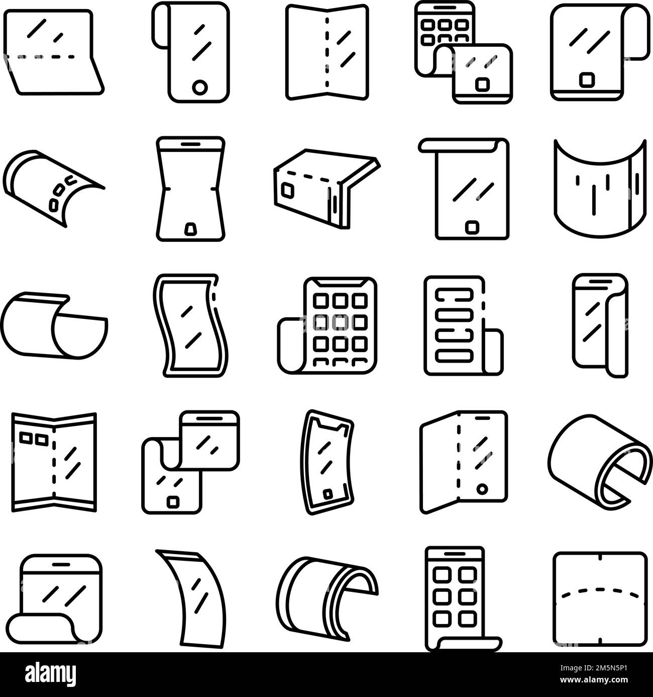 Set di icone flessibili sullo schermo. Set di icone vettoriali dello schermo flessibili per il web design isolato su sfondo bianco Illustrazione Vettoriale