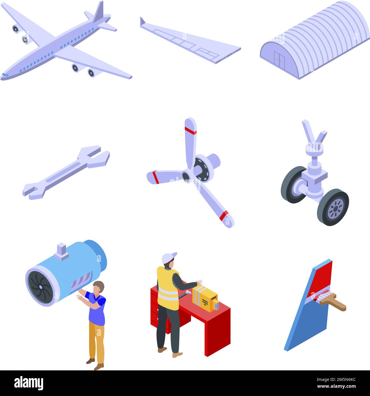 Set di icone per la riparazione degli aerei. Set isometrico di icone vettoriali per la riparazione di velivoli per web design isolato su sfondo bianco Illustrazione Vettoriale
