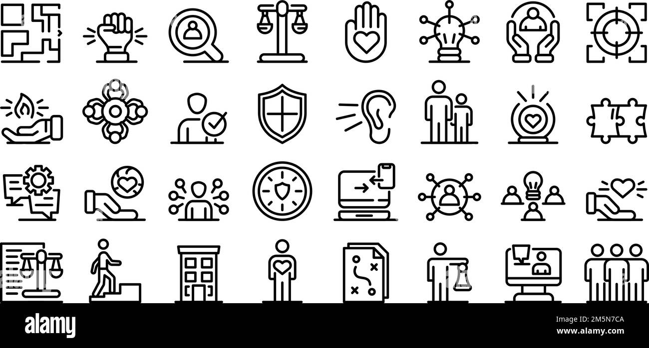 Icone di responsabilità impostate. Set di icone vettoriali di responsabilità per il web design isolato su sfondo bianco Illustrazione Vettoriale
