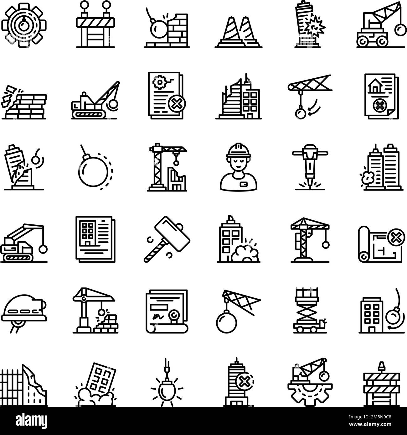 Set di icone per lavori di demolizione. Set di icone vettoriali per lavori di demolizione per il web design isolato su sfondo bianco Illustrazione Vettoriale