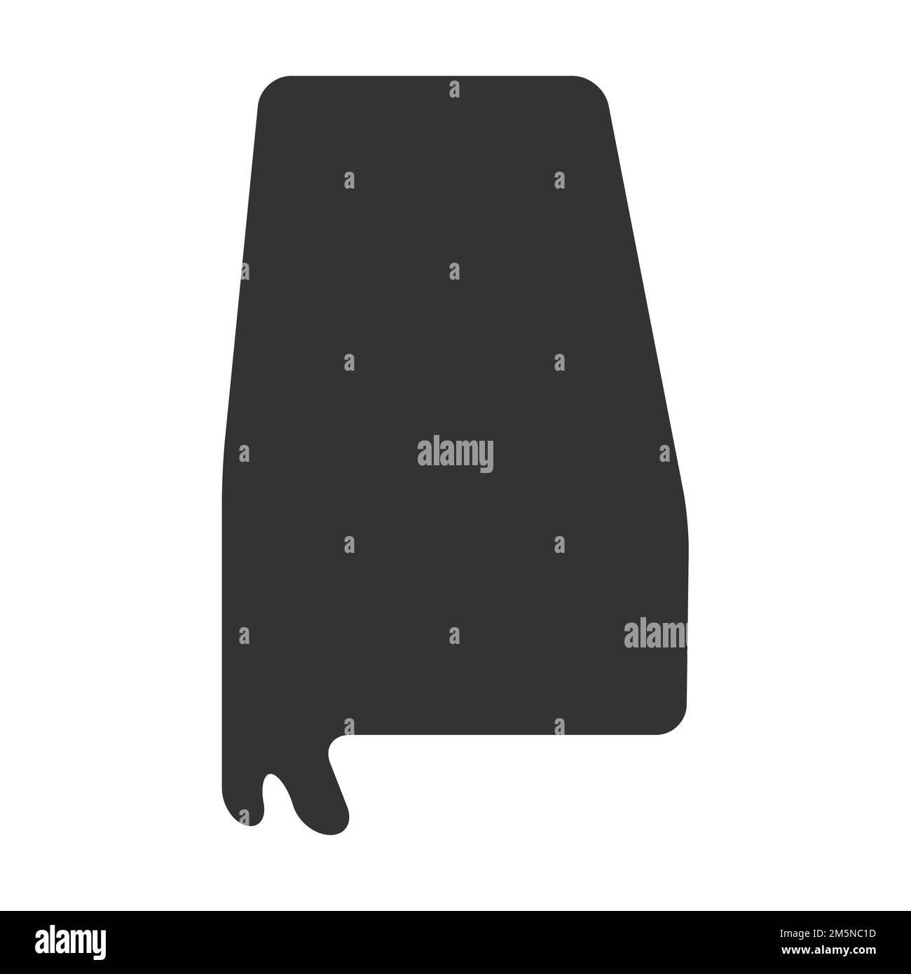 Stato dell'Alabama degli Stati Uniti d'America, USA. Mappa semplificata della silhouette nera spessa con angoli arrotondati. Illustrazione semplice del vettore piatto Illustrazione Vettoriale