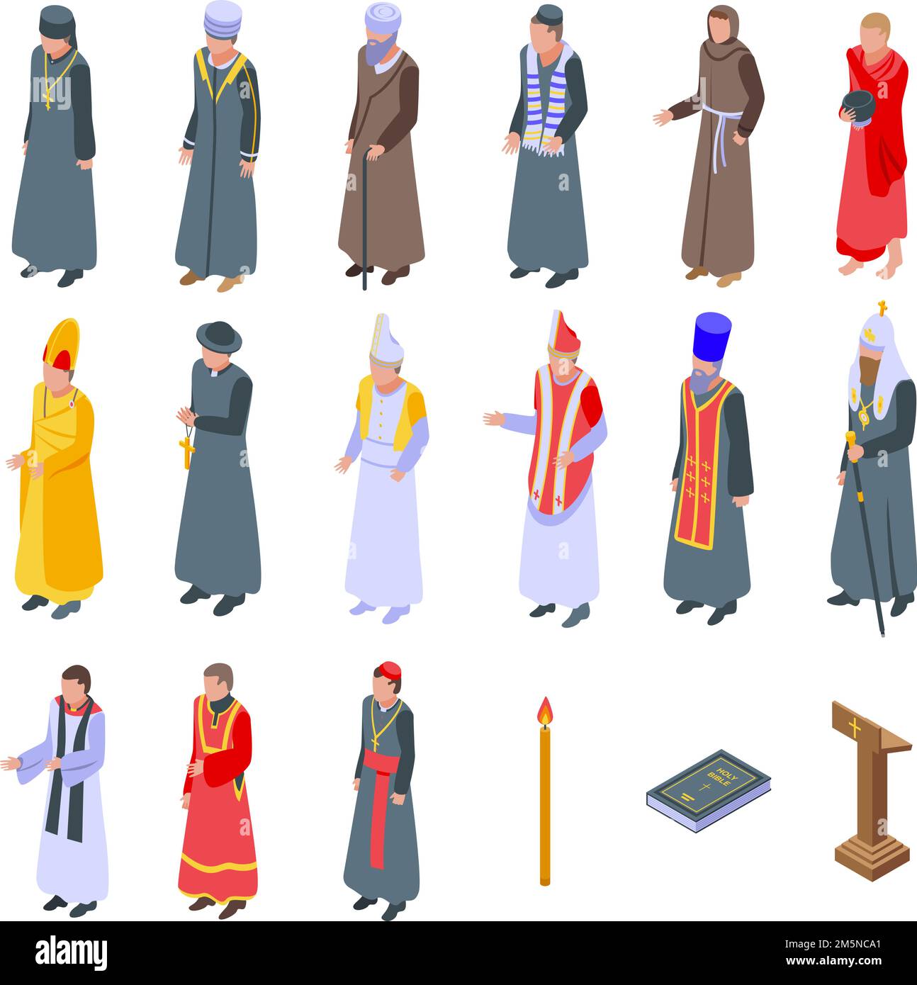 Icone prete impostate. Set isometrico di icone vettoriali prete per web design isolato su sfondo bianco Illustrazione Vettoriale
