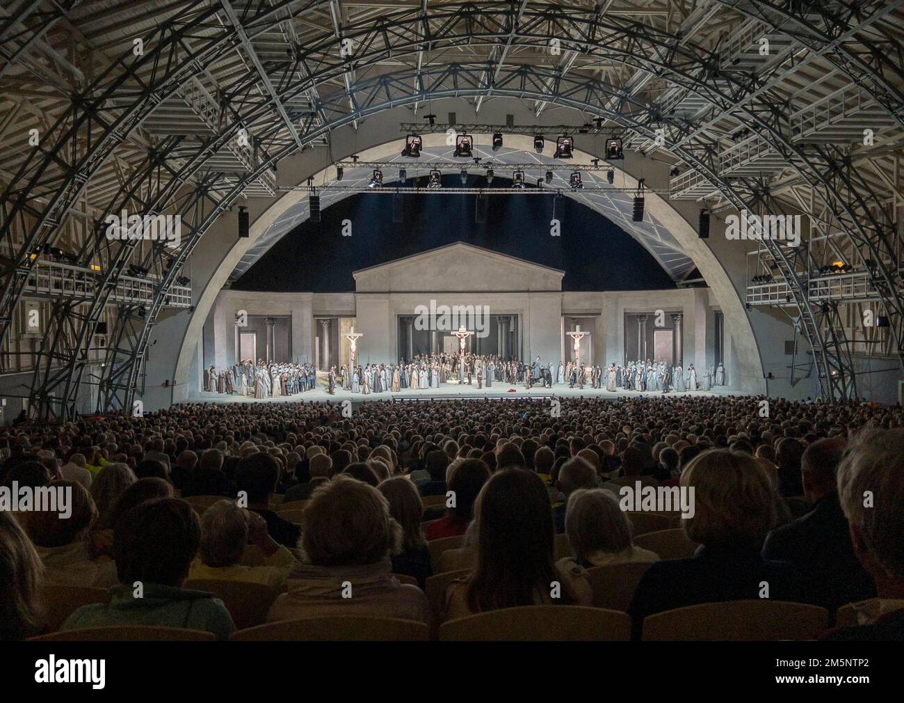 Scena della crocifissione, rappresentazione della Passione di Oberammergau 2022 Foto Stock