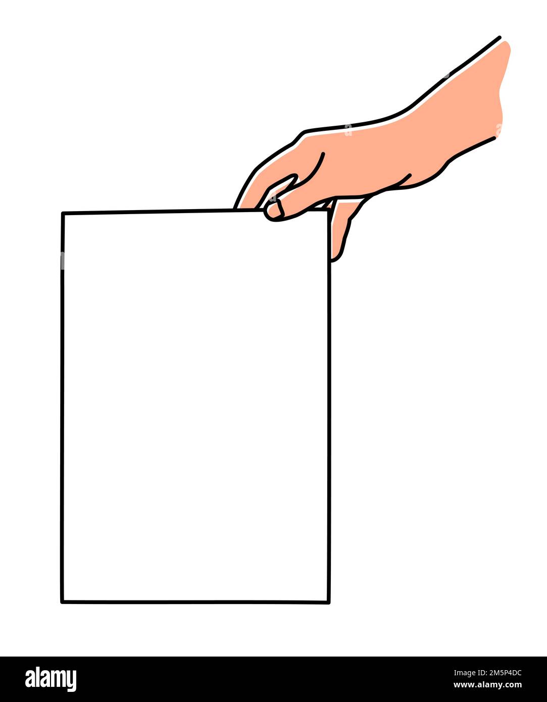 Mano che tiene A4 foglio di carta disegnato a mano con linea sottile Illustrazione Vettoriale