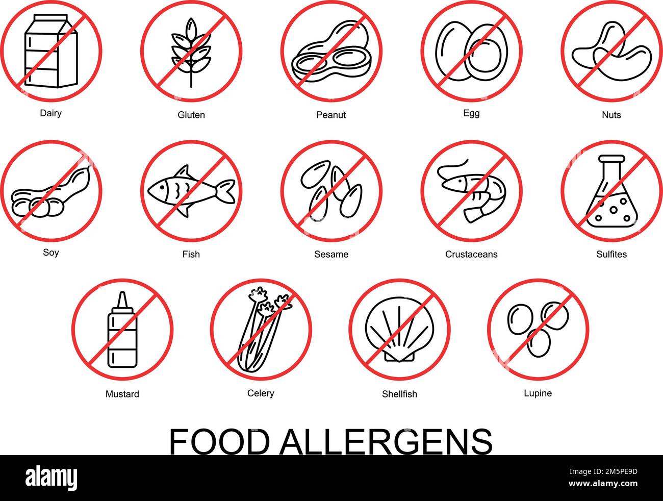 Allergeni alimentari. Set di icone allergeni di base. Illustrazione vettoriale Illustrazione Vettoriale