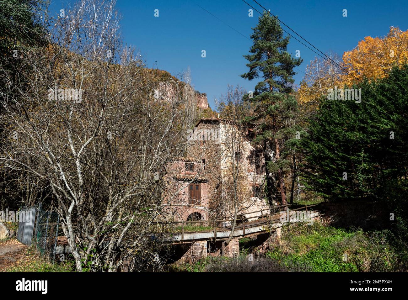 Mulino di Orriols (Castellar de n'Hug) nella regione Bergeda, Barcellona. Foto Stock