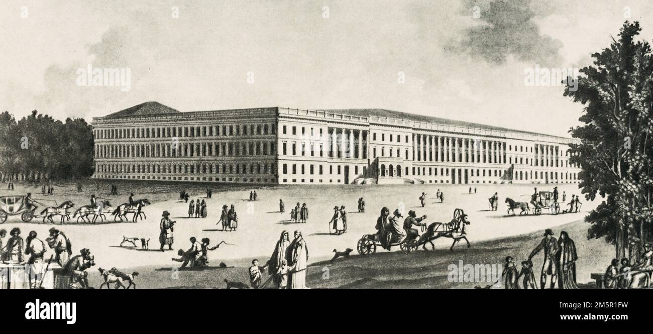 Incisione del Palazzo di Caterina, fine del 18th ° secolo. Era residenza estiva di zar russi. Il palazzo fa parte del Patrimonio Mondiale dell'Umanità di San Pietroburgo An Foto Stock