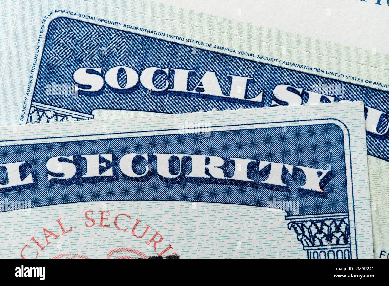 L'Amministrazione della previdenza sociale degli Stati Uniti rilascia un numero di previdenza sociale come documento di identificazione individuale, una carta di previdenza sociale. Foto Stock