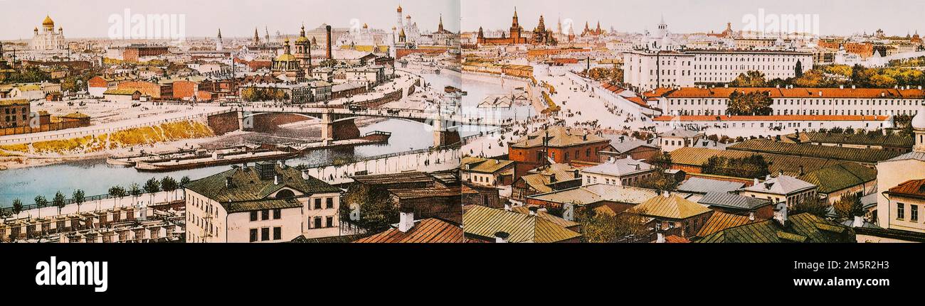 Panorama di Mosca, 1912. Foto a colori. È la capitale e la città più grande della Russia. Foto Stock