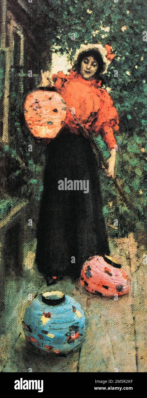 Pittura dell'artista russo Konstantin Korovin, Lanterne di carta. Korovin era il principale pittore impressionista russo. Foto Stock