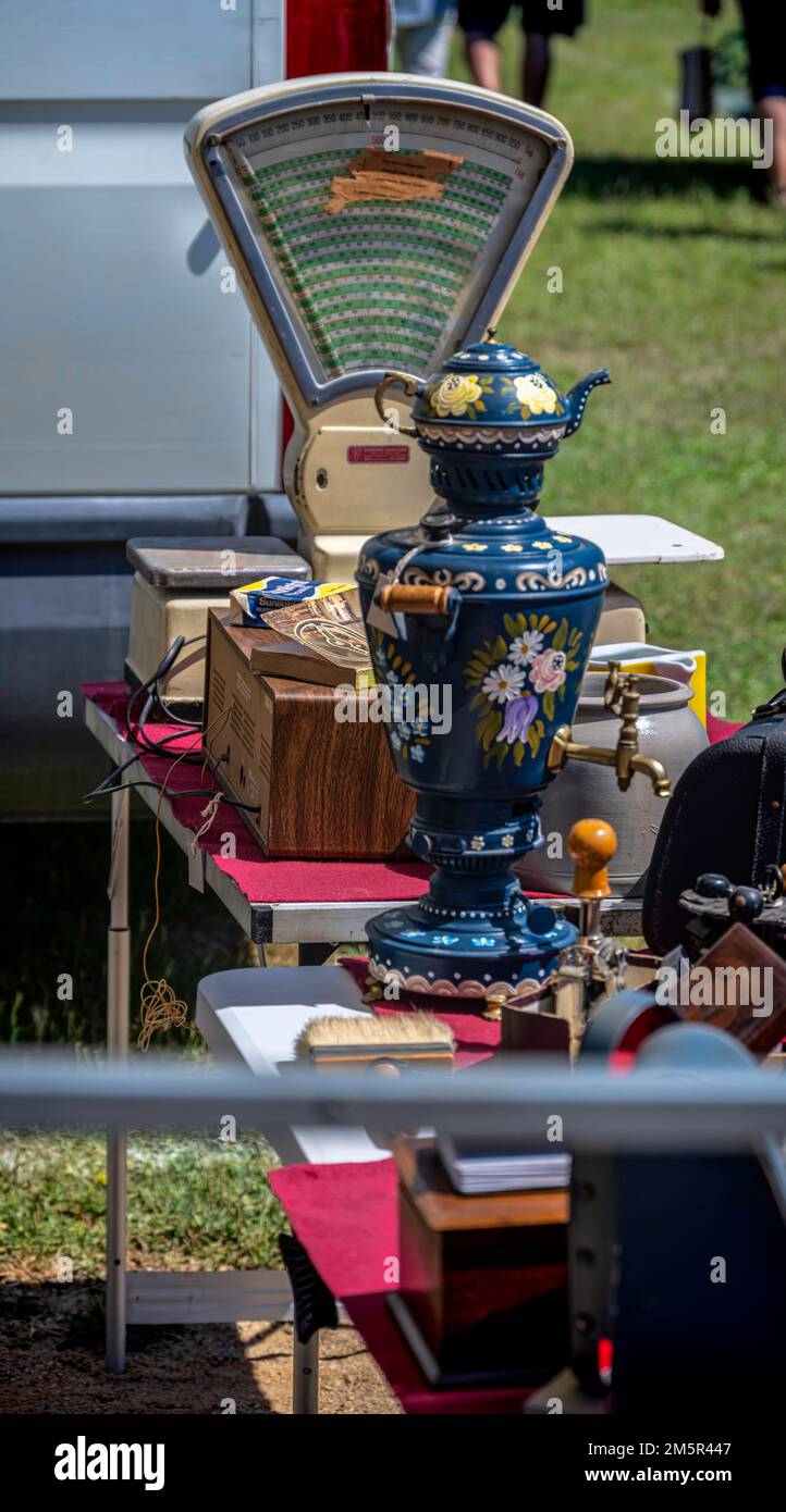 Fiera dell'antiquariato a Cardededeu, Barcellona, Catalogna, Spagna. Foto Stock