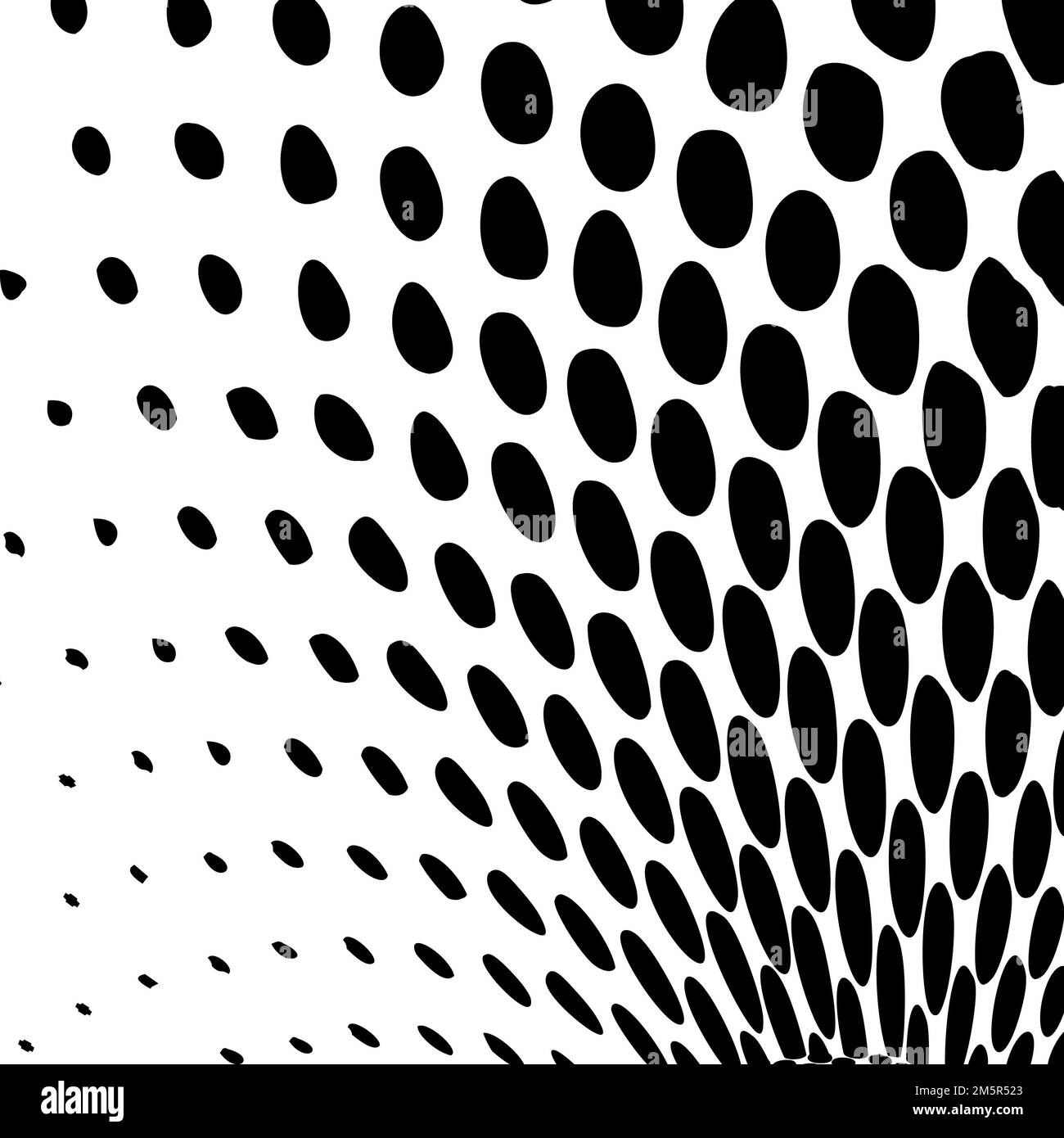 Sfondo pop art con punti in bianco e nero. Tessitura ondeggiante e macchiata. Disegno a punti Polka con illusione ottica. Illustrazione raster Foto Stock