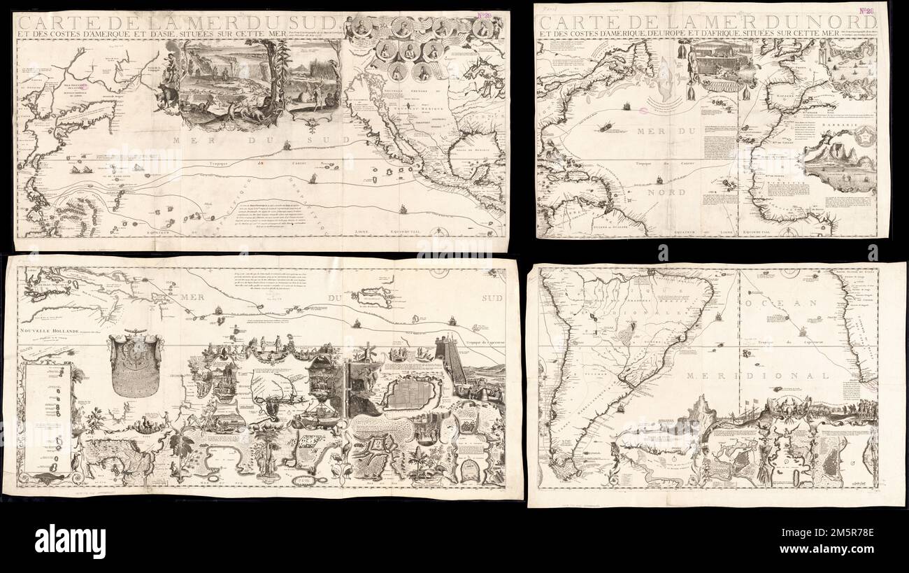 Carte de la Mer du Sud et des costes d'Amerique et d'Asie situées sur cette mer : carte de la Mer du Nord et des costes d'Amerique, d'Europe et d'Afrique, situées sur cette mer. Rilievo mostrato in figura. Titoli sopra la linea ordinata. Catalogazione, conservazione e digitalizzazione rese possibile in parte dall'Endowment Nazionale per le Scienze umanistiche: Esplorare l'impegno umano... Carte de la Mer du Nord et des costes d'Amerique, d'Europe et d'Afrique, situées sur cette mer. Carte de la Mer du Nord et des costes d'Amerique, d'Europe et d'Afrique, situées sur cette mer, America del Nord e Centrale Sou Foto Stock