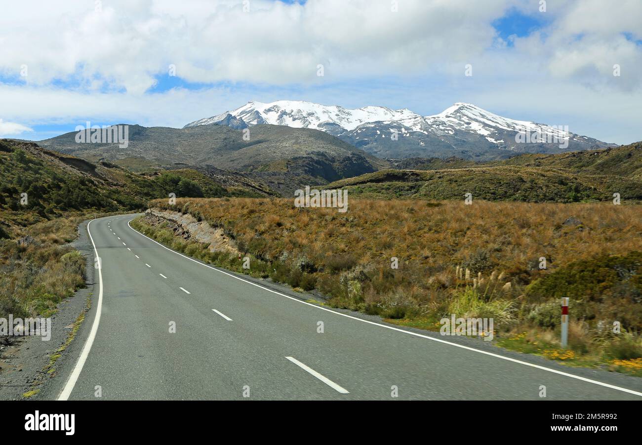 Strada per il Monte Ruapehu, Nuova Zelanda Foto Stock