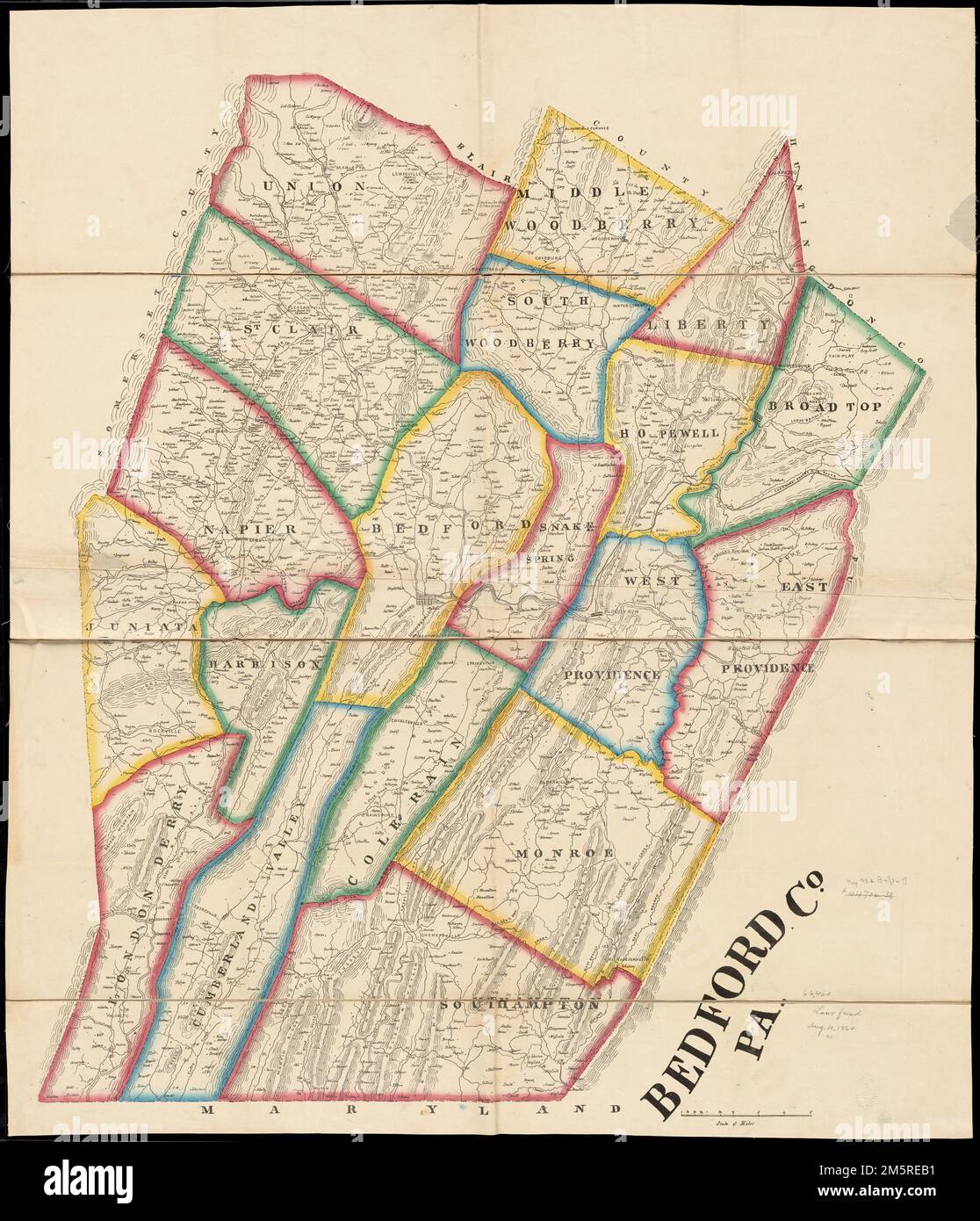 Bedford Co., Pa. Rilievo mostrato dalle linee di forma. Mostra le città e i proprietari terrieri... Contea di Bedford, Pennsylvania. Contea di Bedford, Pennsylvania, Pennsylvania , Bedford, contea Foto Stock