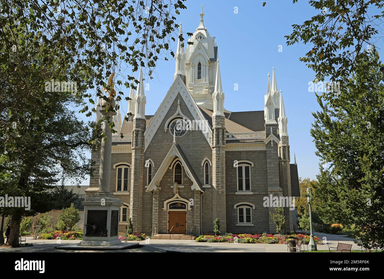 Trees and Assembly Hall, Salt Lake City, Utah Foto Stock