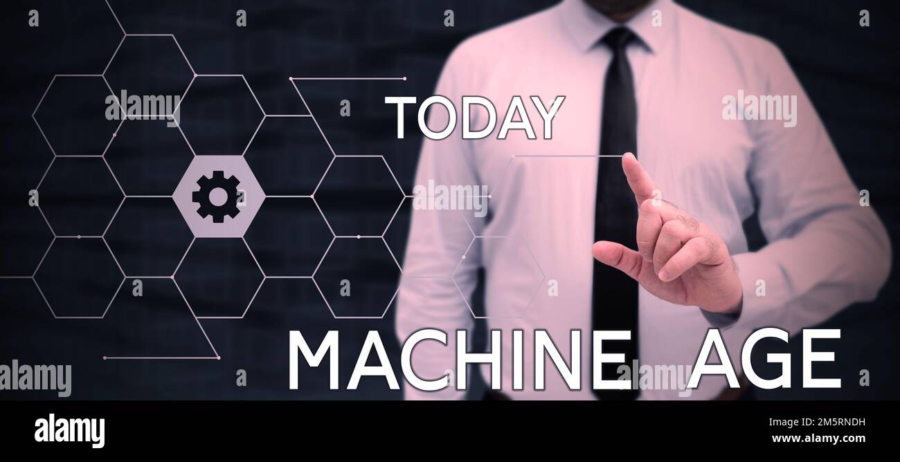 Didascalia di testo che presenta l'età della macchina. Business idea periodo di sviluppo di nuove tecnologie e processi industriali Foto Stock