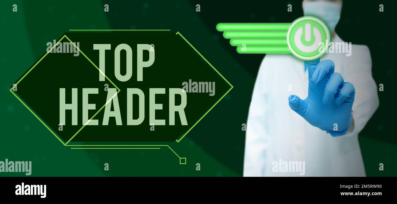 Scrittura con visualizzazione del testo intestazione superiore. Testo di idea aziendale nella parte superiore di una pagina in un documento elettronico o in una copia cartacea Foto Stock