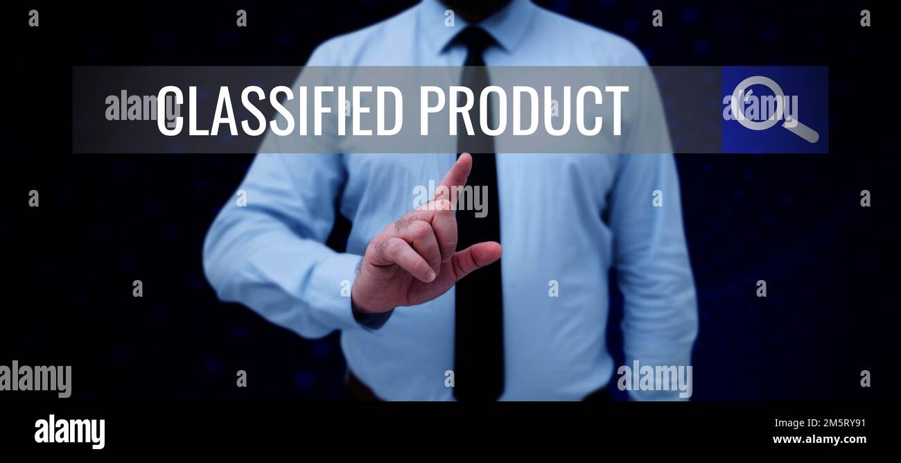 Segno di testo che mostra prodotto classificato, Business Concept Sensitive Data Top Secret divulgazione non autorizzata Foto Stock