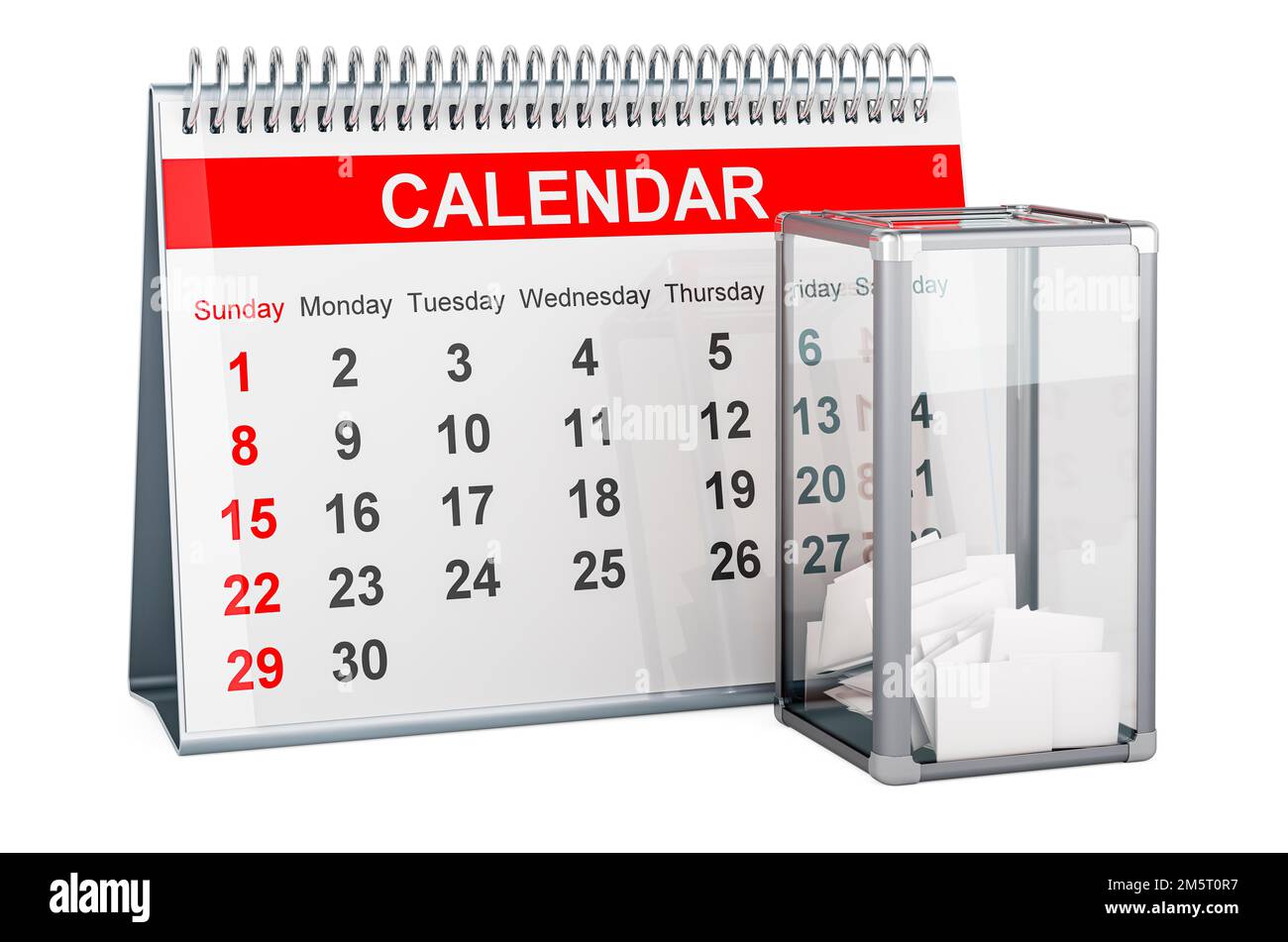 Ballottaggio con calendario da tavolo, rendering 3D isolato su sfondo bianco Foto Stock