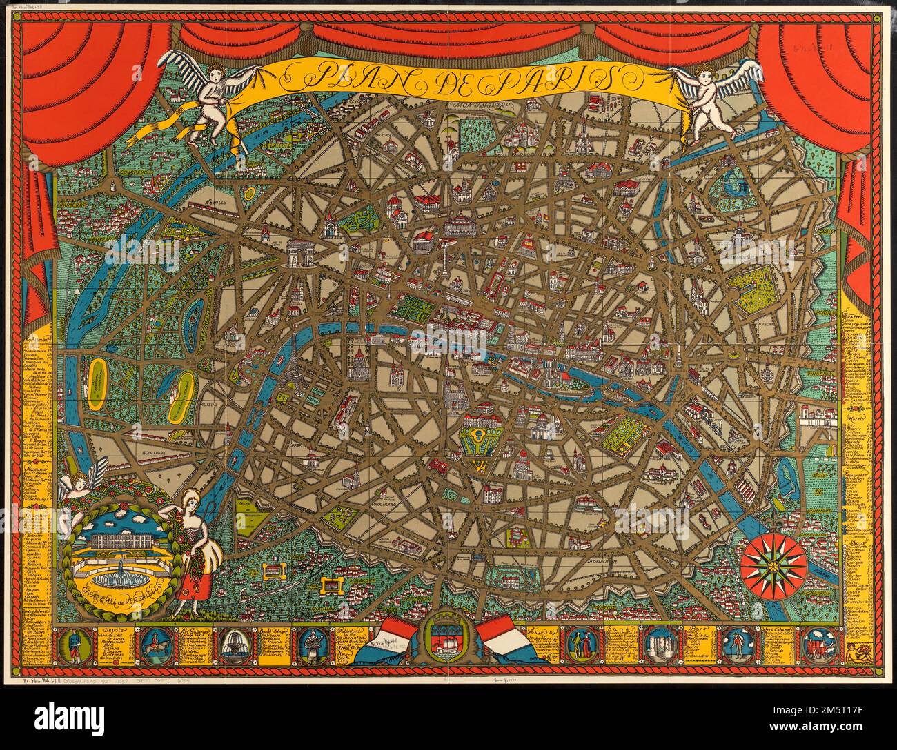Plan de Paris. Mappa grafica. Include illustrazioni. Indicizzati per i punti di interesse. Creata da Ilonka Karasz nel 1927, questa guida turistica di Parigi illustrata in modo giocoso mette in evidenza le delizie che si trovano nelle strade labirintiche della città. Come designer e illustratore, Karasz è stata tra le prime donne a partecipare all'influente workshop di Vienna, e in seguito è stata concessa opportunità generalmente riservate agli uomini. Ha creato diverse mappe e progettato in un'ampia varietà di altri media, tra cui 186 'New Yorker' riviste copre 30 anni... , Francia , Île-de-France , regione , Parigi Foto Stock