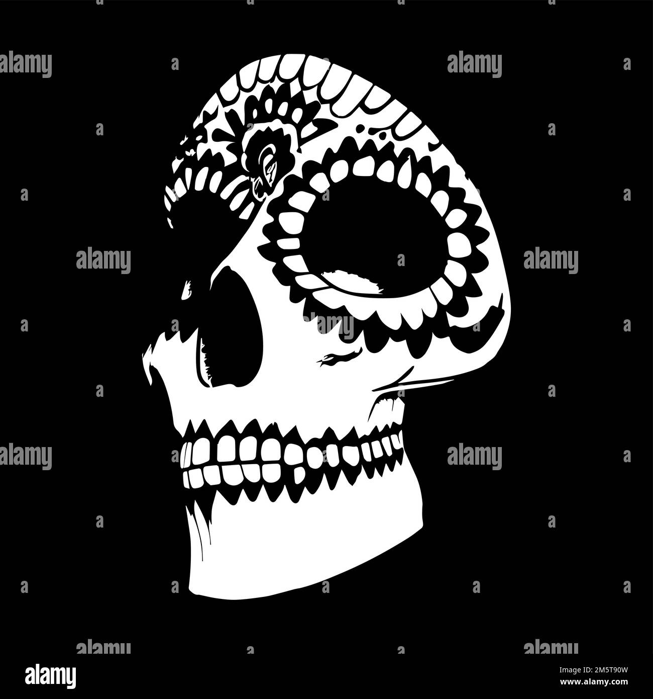 female zucchero cranio disegni disegnati a mano vettore bianco e nero clip art Illustrazione Vettoriale