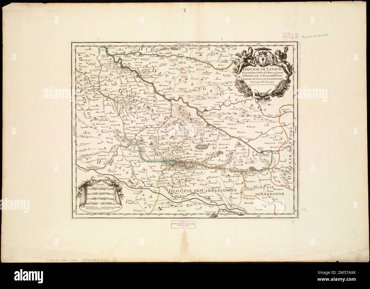 Diocesi di Lavaur descrit par ordre de Monseigneur l'illustrissime et revendissime Charles le Goux de Laberchere Evesque de Lavaur. Rilievo mostrato in figura.... , Francia , Oulad et Cher , Département du Tarn Francia , Oulad et Cher , region , Lavaur Foto Stock