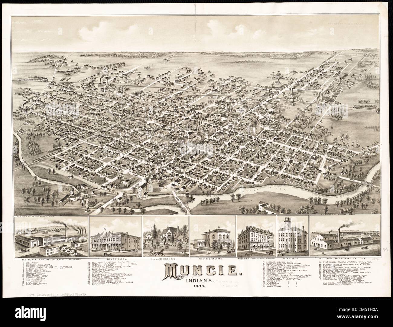 Muncie, Indiana : 1884. Vista dall'alto. Include il malato. e indice ai punti di interesse.... , Indiana , Delaware , contea , Muncie Foto Stock