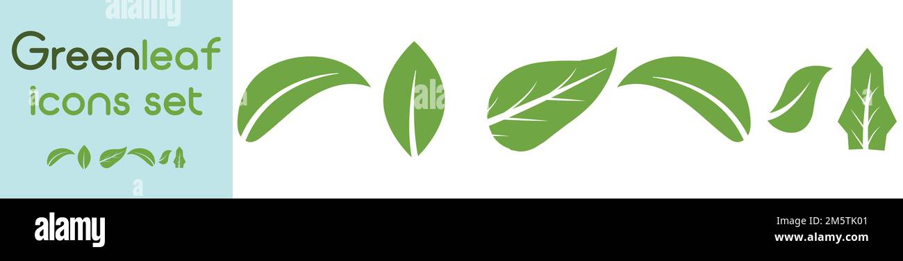 Icone a foglia verde impostate. Logo icona verde a fogli illustrativi. Elemento natura foglia verde. Collezione verde foglia. Illustrazione Vettoriale