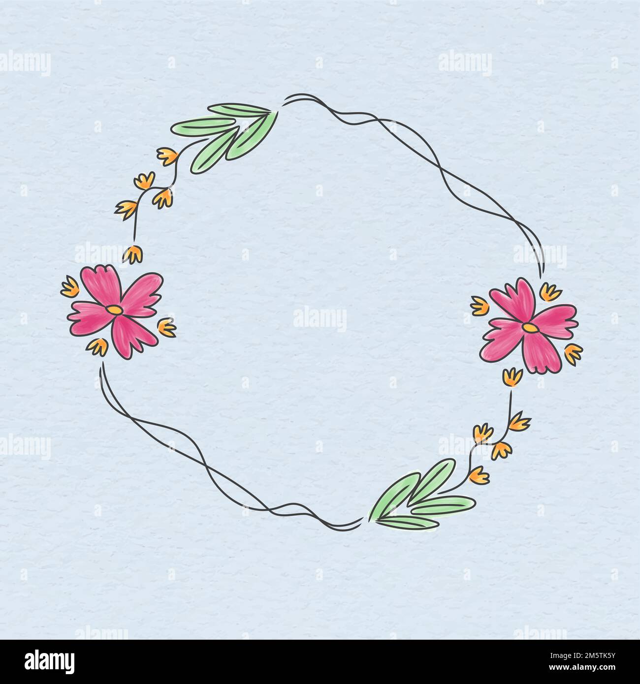 Vettore di corona di fiori disegnato a mano Illustrazione Vettoriale