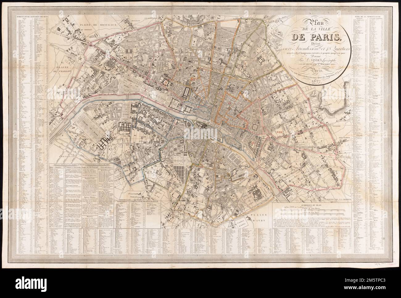 Plan de la ville de Paris, divisé en 12 arrondissemts. et 48 quartiers avec tous les changemens exécutés et projetés jusqu'a ce jour. La conservazione di questo pezzo è stata finanziata da Arend Sluis e Mark Mulligan. Rilievo mostrato da hachures. Include indici per strade e luoghi di interesse... Plan de la ville de Paris, divisé en 12 arroncantements et 48 quartiers avec tous les changemens exécutés et projetés jusqu'a ce jour Plan routier de la ville de Paris pour servir de guide aux etrangers. Plan de la ville de Paris, divisé en 12 arroncants et 48 quartiers avec tous les changemens exé Foto Stock