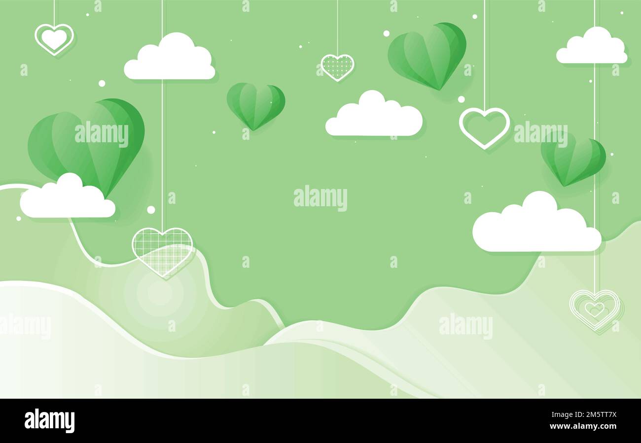 Cuori pendenti vettoriali sfondo verde Illustrazione Vettoriale
