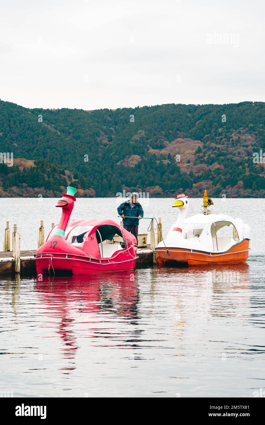 Giro in barca a tema d'oca sul lago Ashi, Hakone Foto Stock