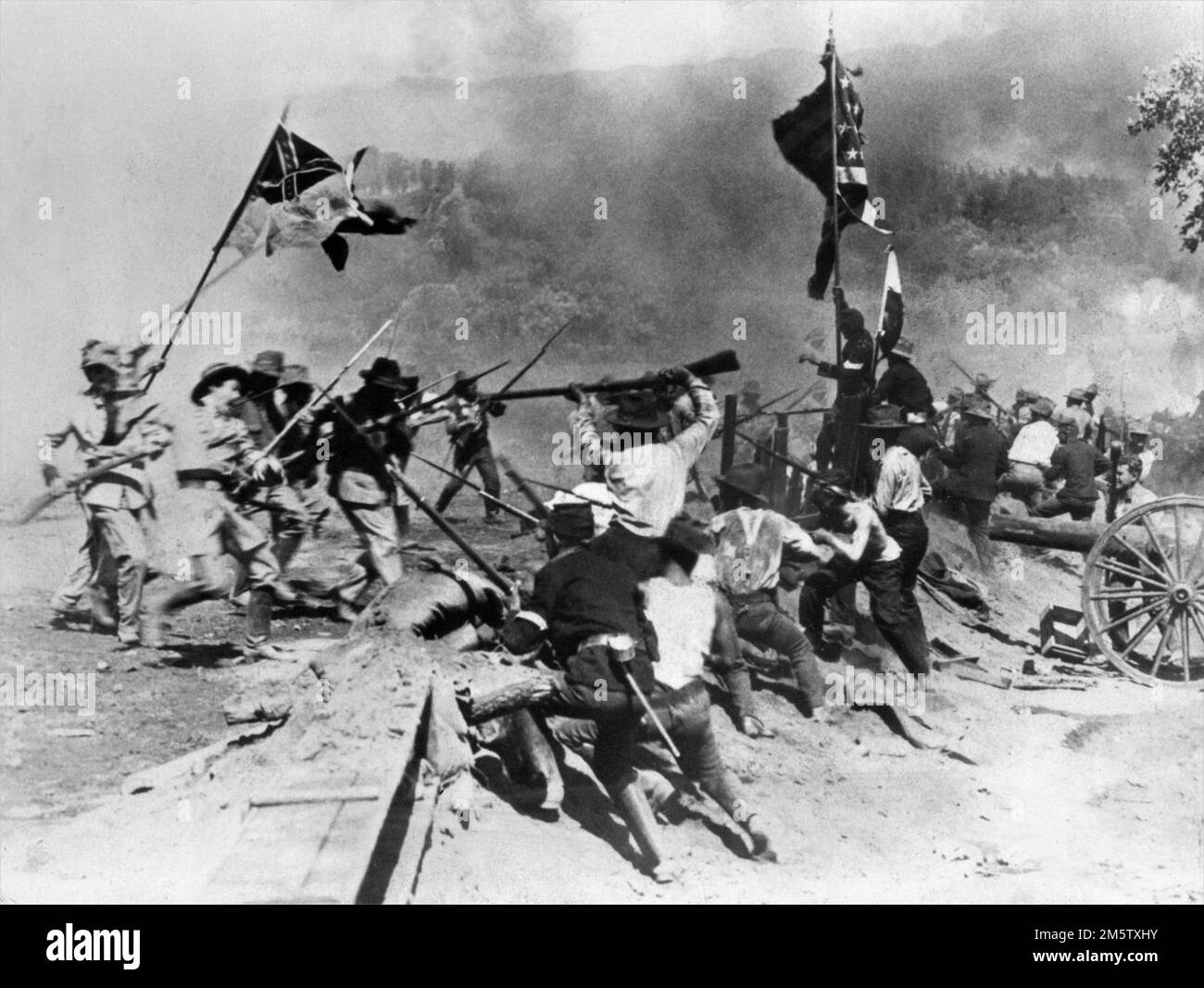 Battaglia scena con HENRY B. WALTHALL come il piccolo colonnello nella NASCITA DI Una NAZIONE 1915 regista D.W. ROMANZO DI GRIFFITH / gioca Thomas Dixon Jr. David W. Griffith Corp / Epoch produce Corporation Foto Stock