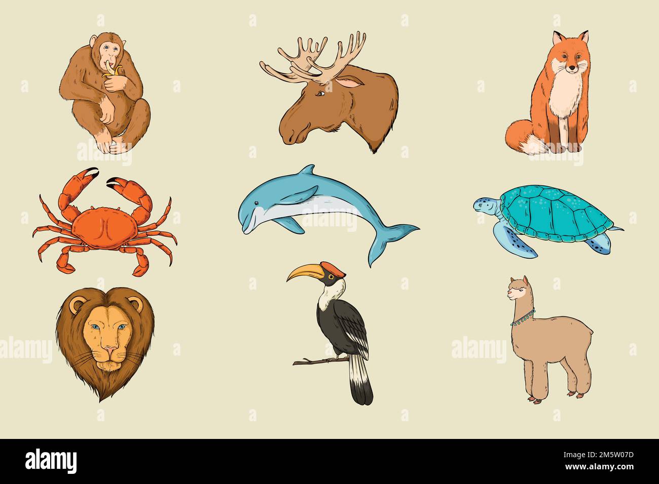 Set di adesivi colorati Vector Wild Animal Illustrazione Vettoriale