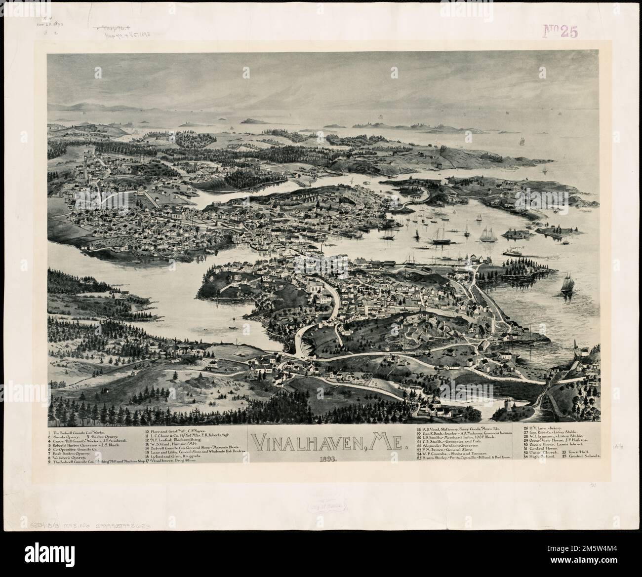 Vinalhaven, Me : 1893. Vista dall'alto. Include l'indice dei punti di interesse... Vinalhaven, Maine. Vinalhaven, Maine, Maine, Knox, contea, Vinalhaven Island, isola, Vinalhaven Foto Stock