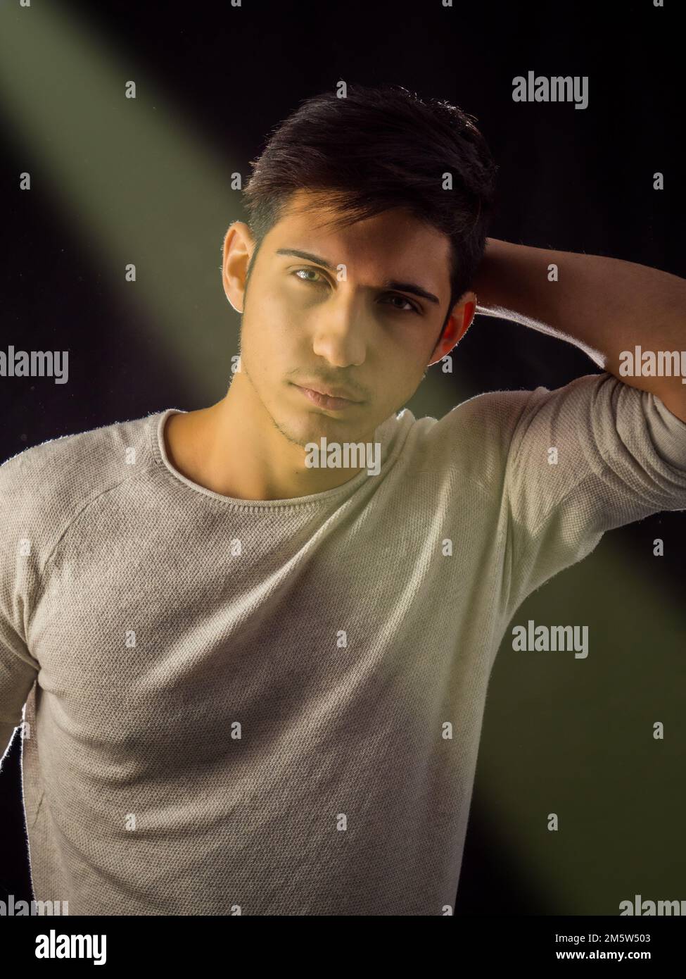 Foto a metà corpo di bel giovane con camicia Foto Stock