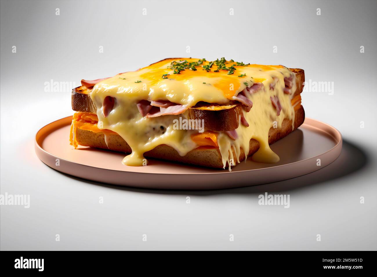 Autentico croque Monsieur francese con prosciutto, formaggio e senape di digione Foto Stock