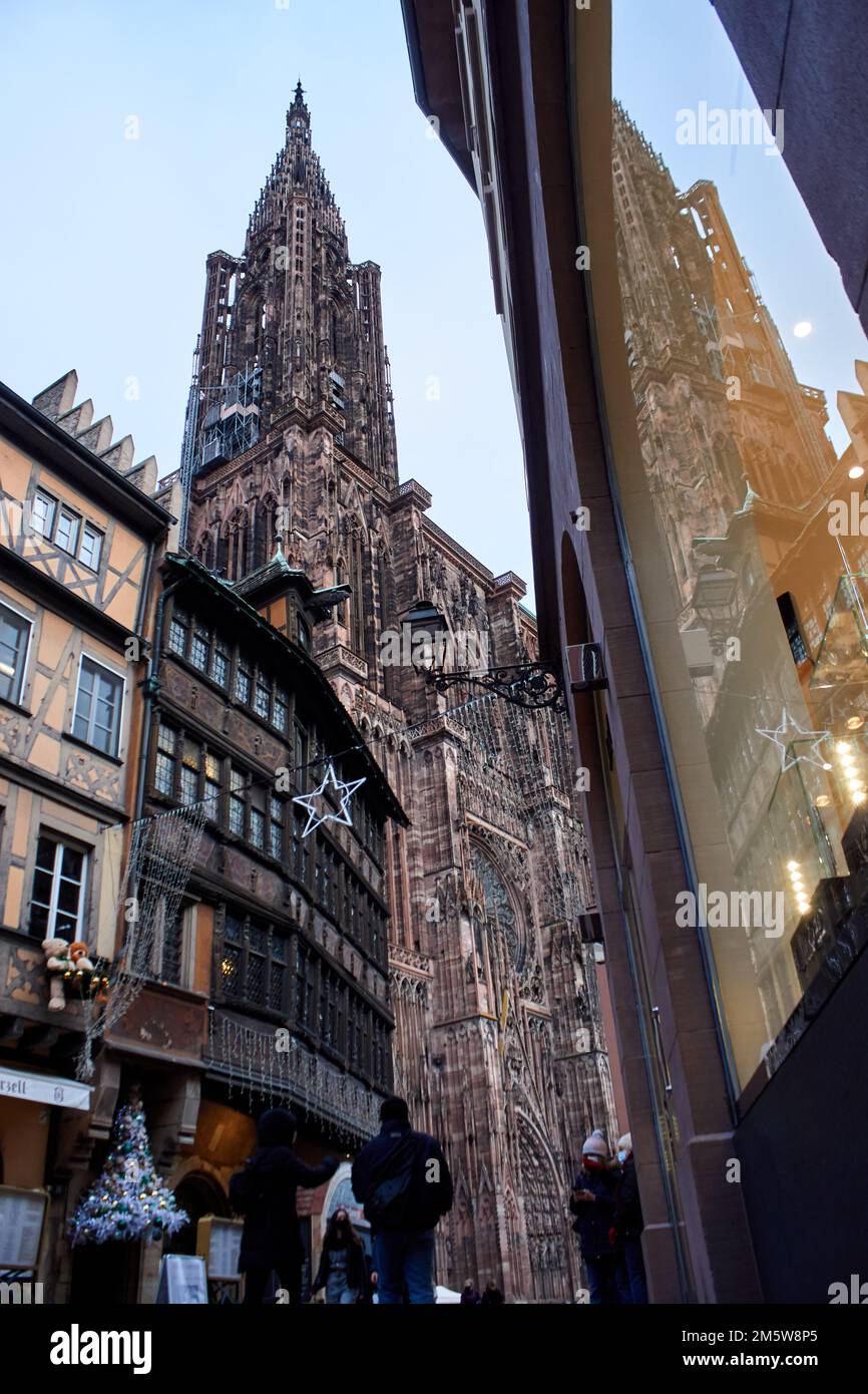 Cathédrale de Notre-Dame de Strasbourg, Strasburgo, Alsazia, Francia Foto Stock