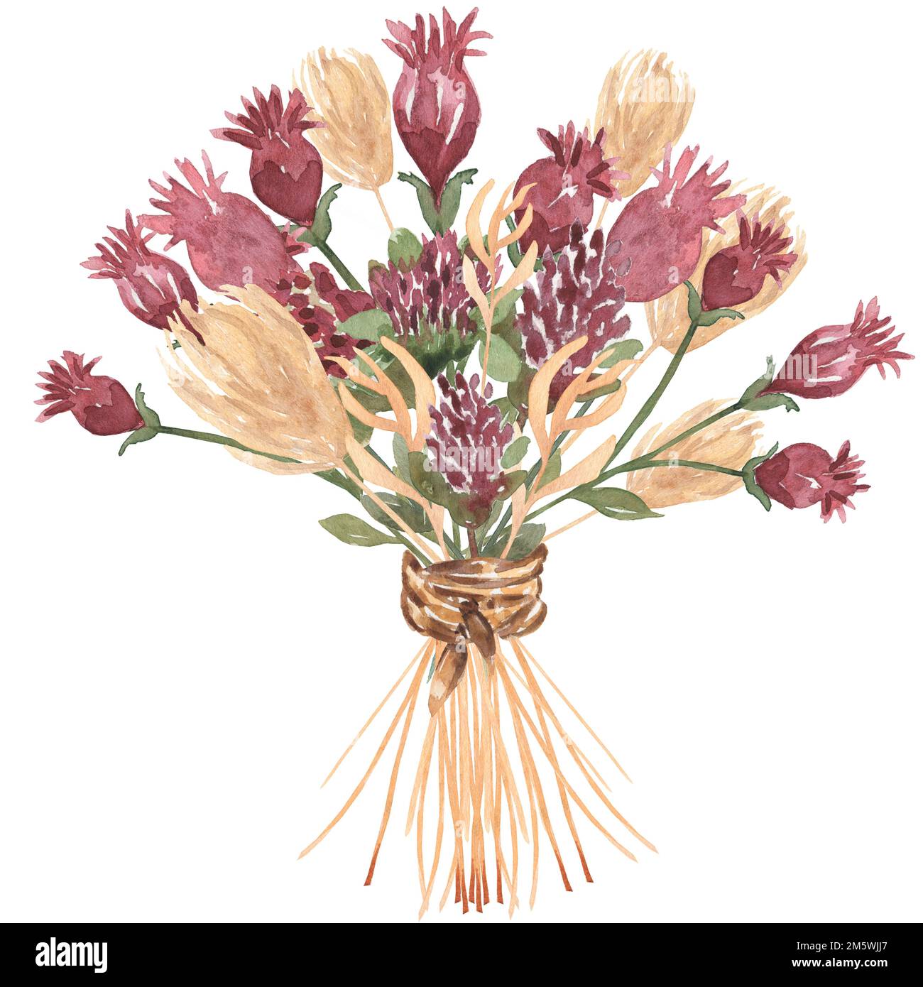 Acquerello disegnato a mano fiori selvatici bouquet Illustration.retro, stile rustico. Foto Stock